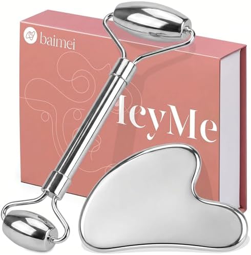 BAIMEI IcyMe Stainless Steel Gua Sha Tool & Face Roller Set by BAIMEI