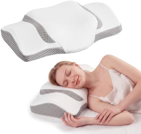 OLIXIS Cervical Pillow, Ergonomic Contour Memory Foam Neck Pillow with Cooling Breathable Cover and Dual-Height Support for Side, Back and Stomach Sleepers, White by OLIXIS