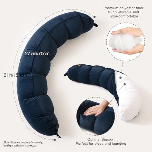Peallow(Pat. Pend) – Long Round Body Pillow for Adults, Bolster Pillow for Sleeping, Soft and Supportive Pillow for Sleeping & Lumbar Support (Teal Blue,47") - Image 3
