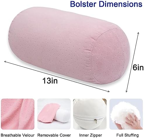 1 MIDDLE ONE Round Cylinder Bolster Pillow with Removable Velour Cover, Tube Roll Cervical Pillow for Head, Neck, Back and Legs Support, 13"x 6", Pink - Image 2