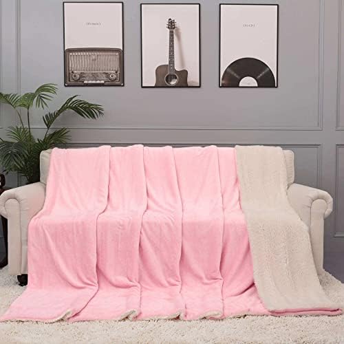 NANPIPER King Size Sherpa Blanket, Soft Fleece Throw for Bed, Reversible Thick Fuzzy Blanket for Winter (Pink, 90x108 inches) - Image 4