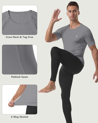Roadbox Compression Shirt Men Short Sleeve, Cool Dry Base Layer Athletic Undershirts, Workout T-Shirt for Sports Gym Running - Image 4