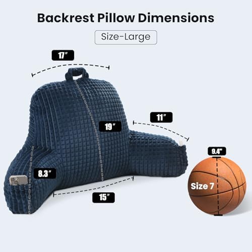 Reading Pillow with Arms for Bed Sitting,Blue Flannel - Image 3