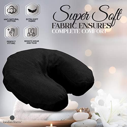 LONDON LINENS Pack of 4, Premium Extra Thick 100% Cotton Flannel Massage Tables Face Cradle Covers Cozies Fitted - Includes 4 pcs (Black) - Image 2