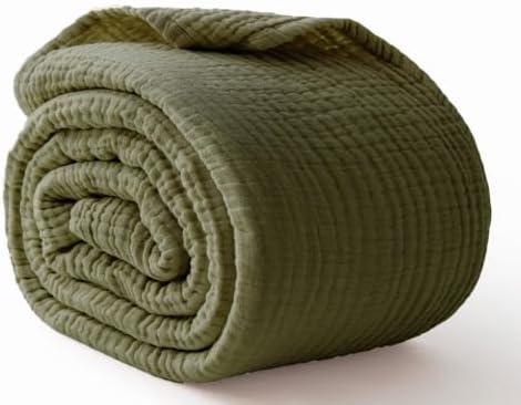 100% Cotton Muslin Blanket Twin 66" x 90", Breathable and Lightweight Twin Blankets for Couch, Soft Cooling Summer Gauze Blanket for Adults All Season, Olive Green - Image 6