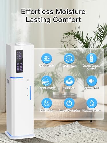 10L/2.64Gal Humidifiers for Bedroom, Top Fill Quiet Ultrasonic Cool Mist Humidifier Large Room, Covers 550ft², 60H Runtime, 24H Timer, 3 Mist Modes Humidifiers for Home, Office, Plants, White - Image 4