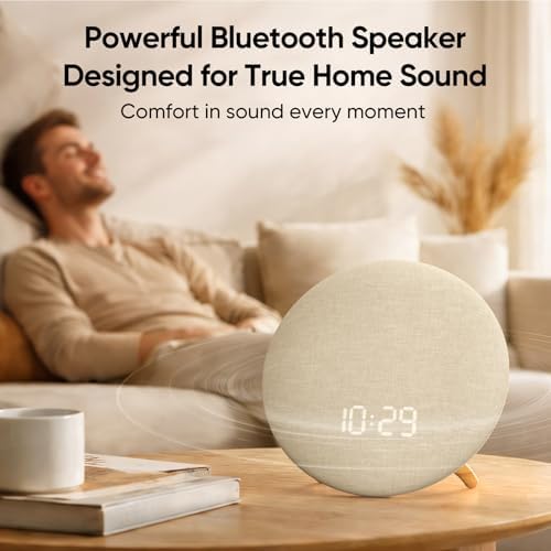 HOUSBAY Alarm Clock Sound Machine with Bluetooth Speaker - Room-Filling Sound, White Noise for Sleeping & Adult, Gentle Wake up Alarm, Cord-Free Use for Bedroom & Office, Oat Beige - Image 6