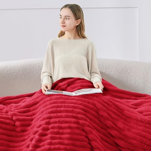 BEDELITE Ribbe Blankets Queen Size for Bed, Red, 90"x90" - Image 3