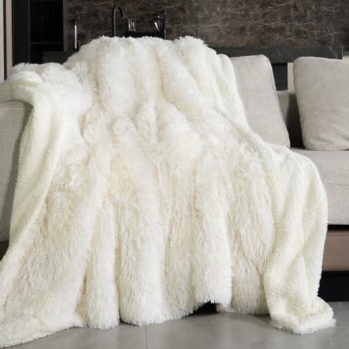 Pawque Faux Fur Sherpa Fleece Throw Blankets 50x60 Inches, Cream by Pawque