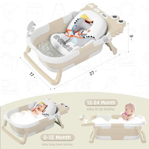 MoreFeel Collapsible Baby Bathtub for Newborn with Thermometer & 1 Hooded Towel & 1 Soft Floating Cushion,Portable Travel Bathtub with Drain Hole, Durable Foldable Baby Tubs for Infants to Toddler - Image 4