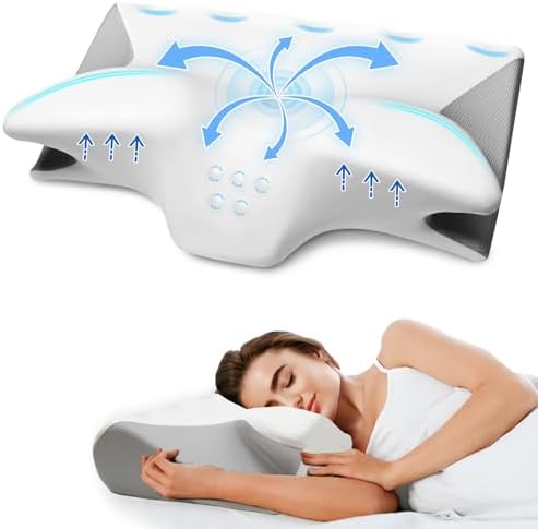 Cervical Pillow for Neck Pain Relief, Cooling Contour Memory Foam Pillows Support Odorless Ergonomic Neck Pillow Adjustable Orthopedic Bed Pillow for Side Back Stomach Sleeper with Pillowcase by SUFOR
