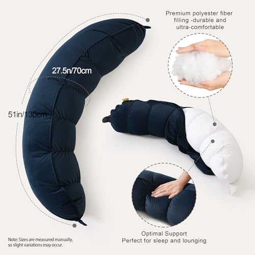 Peallow(Pat. Pend) – Long Round Body Pillow for Adults, Bolster Pillow for Sleeping, Soft and Supportive Pillow for Sleeping & Lumbar Support (Teal Blue,39") - Image 3
