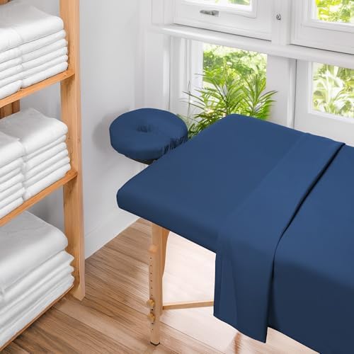 Saloniture 3-Piece Microfiber Massage Table Sheet Set - Premium Facial Bed Cover - Includes Flat and Fitted Sheets with Face Cradle Cover - Navy Blue - Image 6
