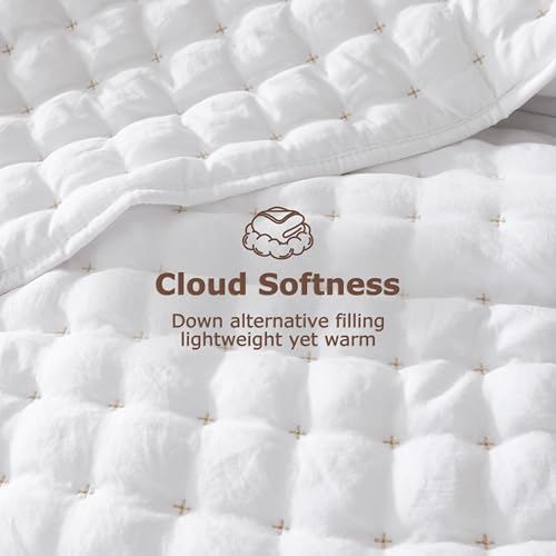 WDCOZY White California Cal King Size Quilt Bedding Sets with Pillow Shams, Oversized Lightweight Soft Bedspread Coverlet, Quilted Blanket Thin Comforter Bed Cover, 3 Pieces, 116x106 inches - Image 4