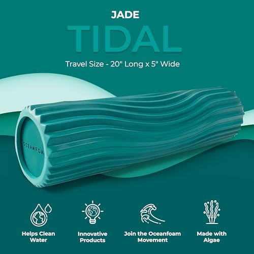 Oceanfoam Tidal Roller - Jade - Muscle Massage Foam Roller for Back Pain & Stretching - Firm and Ergonomic Wide Wave Textured - Yoga, Athletics, & Wellness - Full Size, 20" x 5" - Image 2