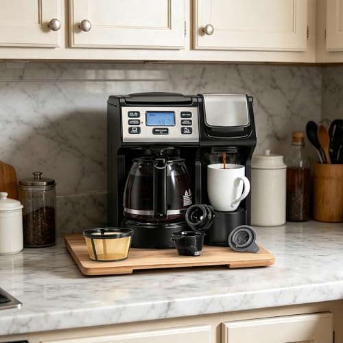 360°Rolling Tray Acacia Wood Kitchen Appliance Slider for Coffee Maker Pot - Image 2