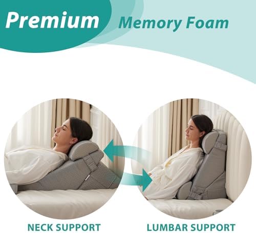 Bedluxe Adjustable 4pcs Bed Wedge Pillow Set, Memory Foam Wedge Pillows Post Surgery for Back, Neck, Leg Pain Relief, Pillow Wedge for Sleeping, Sitting up in Bed, Acid Reflux and GERD, Grey - Image 4