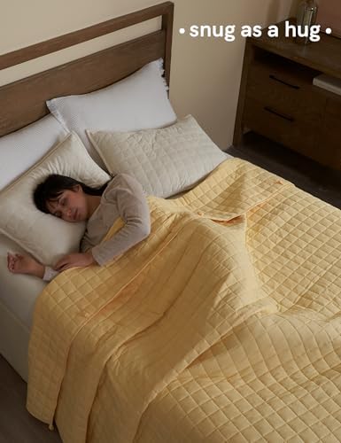 YnM King Size Weighted Blanket for Adults (88x104 Inches, 15 Pounds, Pastel Yellow), Exclusive Smallest Compartments, Heavy Bed Blanket for Two Persons of 70~140lbs on Queen or King Bed - Image 3