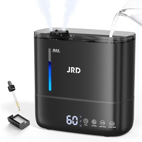 JRD Top Fill 4L Humidifiers for Bedroom, Cool Mist Humidifiers for Large Room, 40H Runtime, 360° Nozzle, Essential Oil Diffuser, Ultrasonic Humidifier for Home Baby Plants-Black by JRD