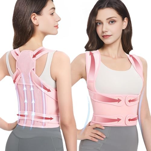 Posture Corrector for Women & Men, Adjustable Back Brace Shoulder Straightener with Full Back Support for Upper & Lower Back Pain, Spine Alignment, Hunchback & Scoliosis Relief (Large, Pink) by Unknown