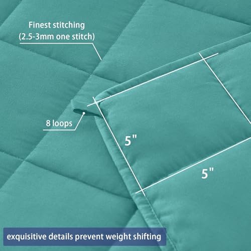 yescool Weighted Blanket for Adults (20 lbs, 48" x 72", Teal) Cooling Heavy Blanket for Sleeping Perfect for 190-210 lbs, Twin Size Breathable Blanket with Premium Glass Bead, Machine Washable - Image 4