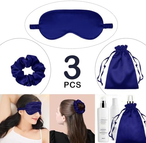 3Pcs Satin Eye Mask Silk Sleep Masks Set Silky Blindfold Eyeshade Blackout Eyes Cover Pouches Bag Scrunchy Wedding Gift - Image 2