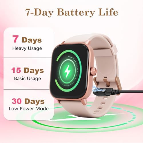 Pink Smart Watch for Women Android & iPhone, 1.83" HD Touchscreen, 24/7 Heart Rate, Sleep & Fitness Tracker, Answer/Make Calls/100+ Sports Modes/Message Reminder, IP68 Waterproof, Pedometer, 2 Bands - Image 6