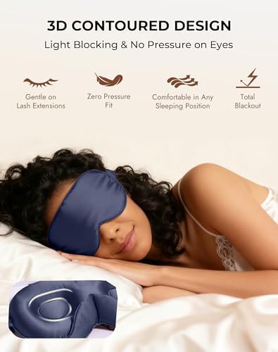 SilkSilky 100% 22 Momme Mulberry Silk Sleep Mask, Dark Blue - Image 5