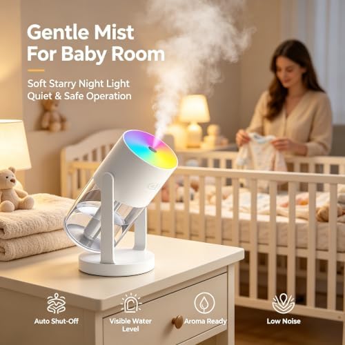 UEISODC bedroom humidifier, desktop USB humidifier, car air freshener, relieves tight skin, cough, nasal congestion, allergies and dry air，With automatic shutdown, silent operation - Image 2