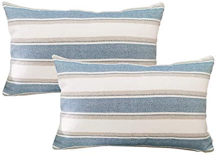 Set of 2,Stripe Pillow Case Soft Linen Rectangle Decorative Throw Cushion Cover Pillowcase with Invisible Zipper for Bed 12" x 20 " by NATUS+WEAVER