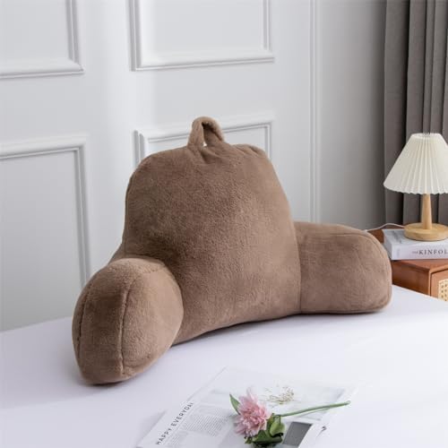 Aimuan Reading Pillow Bed Rest Pillow with Arms Rabbit Fur Cushion for Adults Teens Incline Rest Sitting up & Sleeping Snoring Pillow with Pregnancy Lumbar Back Support (Standard, Khaki) by AIMUAN