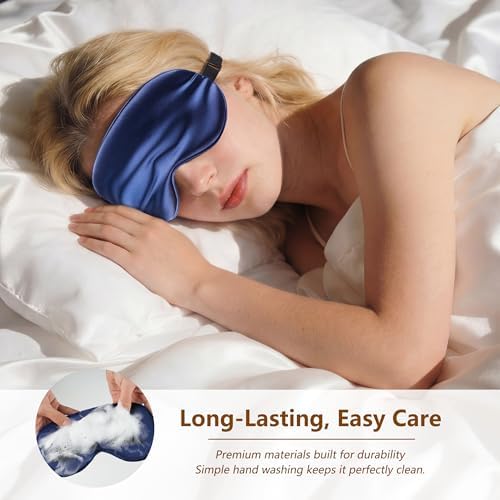Sleep Mask Silk Eye Mask for Men Sleeping Mask, Adjustable Elastic Strap for Night Shading Sleep Mask, Soft and Comfortable for Both Men and Women (Dark Blue, 3 Packs) - Image 5