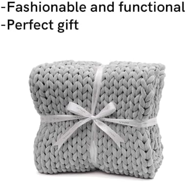 YnM Velvet Weighted Blanket, Handmade Chunky Knitted Design, Soft and Cozy, Temperature Regulating and Breathable, Machine Washable Throw for Sleep or Home Decor (Light Grey, 60x80 Inch, 20lbs) - Image 4