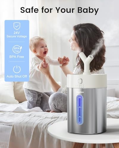 Feekaa Stainless Steel Humidifier, Easy Clean Dishwasher Safe, 4L/1Gal Cool Mist Humidifiers for Bedroom, Humidifiers for Baby, Humidifier Large Room for Nursery, Plant, Office, Living Room, White - Image 4