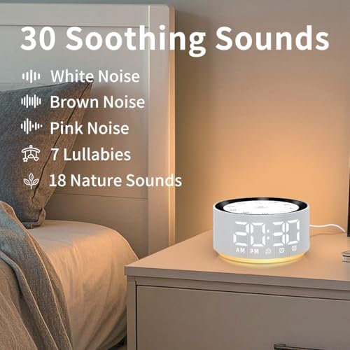 Sound Machine White Brown Noise Machine with 30 Sleeping Sounds for Baby Kids Adults Night Light Bedroom Alarm Clock 2 Alarms Backup Battery 32-Level Vol 15 Wake up Sounds for Mild Heavy Sleeper - Image 2