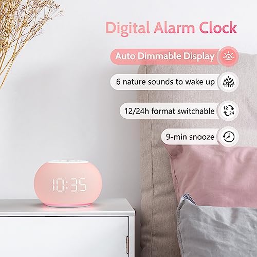 REACHER Auto Dimmable Sound Machine Alarm Clock with Night Light for Girls - Image 5