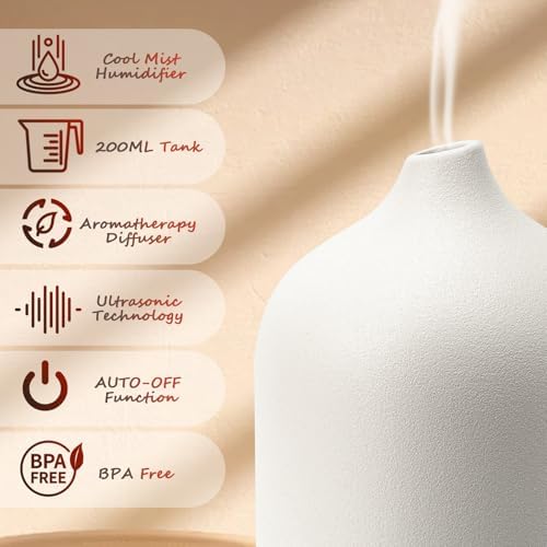 Diffuserlove Ceramic Diffuser 250ML Essential Oil Diffusers Aromatherapy Essential Oil Diffuser for Room Air Diffuser for Home Bedroom Stone Diffuser (White Big Size 250ml) - Image 3