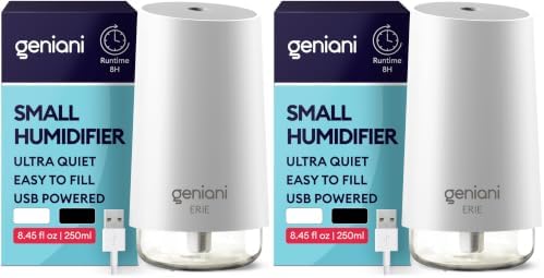 GENIANI Portable Cool Mist Humidifiers for Bedroom & Office - Ultrasonic Humidifier for Home, Baby, Small Room with Auto Shut Off, 250ML Easy to Clean Water Tank (Pack of 2) by GENIANI