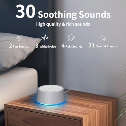 SoundLegend White Noise Sleep Sound Machines 30 Sounds 32-Level Volume 12 Colors Light 5 Timers Adjustable Light Brightness Compact for Everyone Travel Memory Function Gift - Image 2