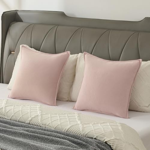 FUTEI Pack of 2 Chenille Throw Pillow Covers 24x24 Inch, Pink - Image 6