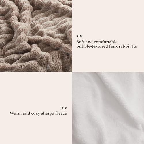 60x80 Inches Ultra-Soft Fuzzy Faux Fur Plush Twin Size Blanket - Thick, Warm Sherpa for Couch, Sofa, Bedroom, Camping - Decorative Blanket for Cozy Warmth, Bubble Dark Brown - Image 3