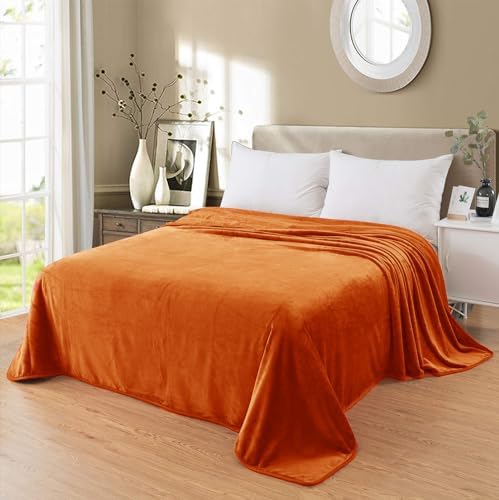 Fleece Blankets for All Season - Premium Lightweight Anti-Static Throw for Twin/Twin XL Size Bed Extra Long Soft Brush Fabric Warm Sofa Thermal Blanket 66" x 90"(Orange) - Image 2
