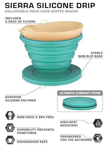 COLETTI Sierra Camping Pour Over Coffee Dripper — Collapsible Pour Over Coffee Dripper — Includes Pack of Paper Filters [Teal, Pack of 2] - Image 2