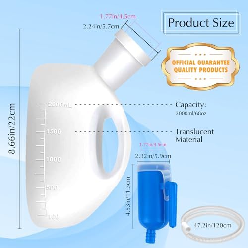 Portable Urinals for Men, OOCOME Men Urinal Bottle Spill Proof Reusable Male Pee Bottle Camping Toilet Thicken Men's Potty 2000 ml 47.2" Long Tube with Lid - Image 6