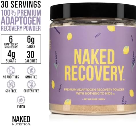NAKED Recovery - Mushroom Supplement Powder - Lions Mane, Cordyceps, Reishi, Tart Cherries, Lemon Balm - Adaptogen Wellness Formula, Stress Relief, Muscle Recovery - 30 Servings - Image 2