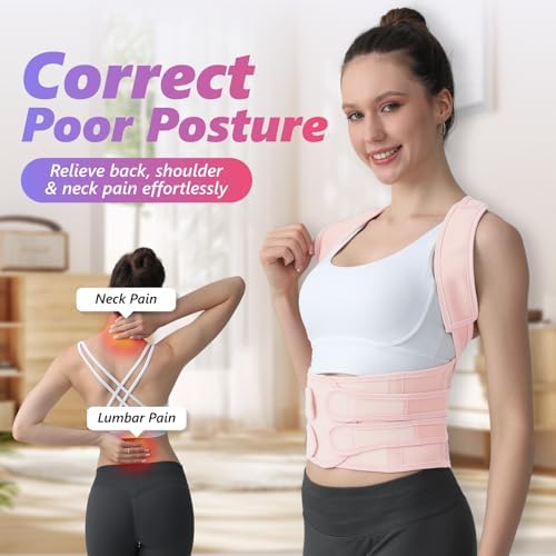 Posture Corrector for Women and Men, Adjustable Shoulder Straightener with Full Back Support, Relief for Lower & Upper Back Pain, Spine, Scoliosis Relief (Pink, Small) - Image 2