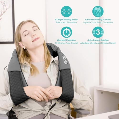 Medcursor Neck Massager - Portable Electric Shiatsu Back Massage Device with Heat, Deep Tissue 3D Kneading Pillow for Muscle Pain Relief, Valentines Day Gifts - Includes Carry Bag (No Battery) - Image 4