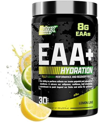 Nutrex Research EAA Hydration | EAAs + BCAA Powder | Muscle Recovery, Strength, Muscle Building, Endurance | 8G Essential Amino Acids + Electrolytes | (Packaging My Vary) 30 Servings (Lemon Lime) by NutrexResearch