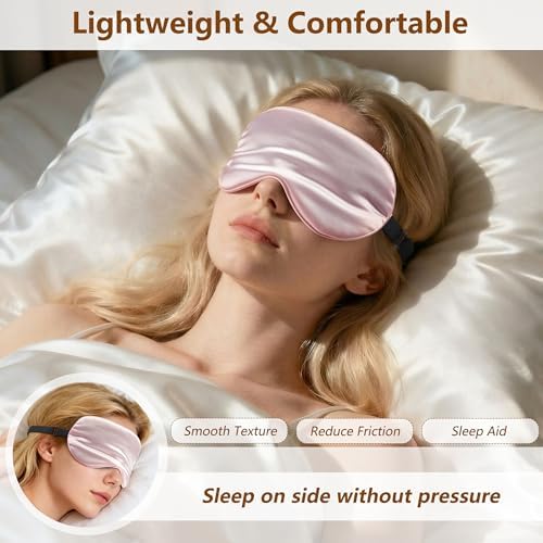 Sleep Mask Silk Eye Mask for Men Sleeping Mask, Adjustable Elastic Strap for Night Shading Sleep Mask, Soft and Comfortable for Both Men and Women(Pink​) - Image 2