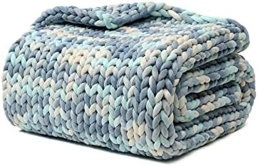 YnM Weighted Blanket, Handmade Chunky Knitted Design, Soft and Cozy, Temperature Regulating and Breathable, Machine Washable Throw for Sleep or Home Decor (Light Blue Tie-Dyed, 50x60 Inch, 10lbs) by YNM